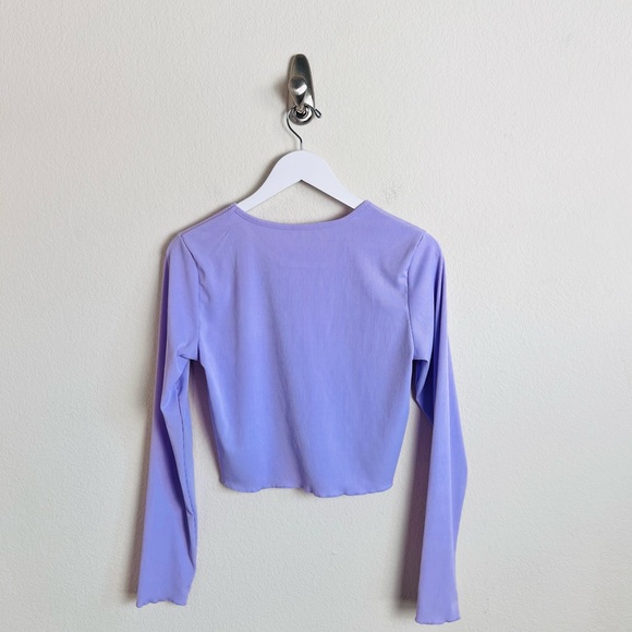 Light Purple Lavender Ribbed Flower Child 70s Long Sleeve Blouse - Picture 5 of 7